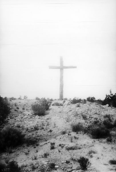 Photograph of a penitente's cross near San Mateo (San Rafael?), New Mexico, ca.1898. Via Wikimedia Commons.