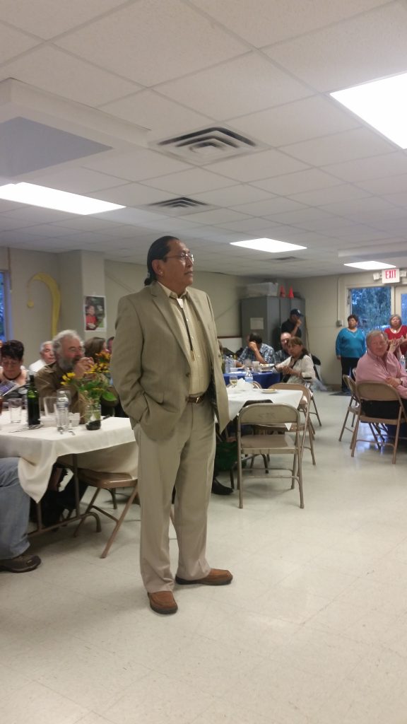 Acoma Pueblo Governor Kurt Riley, who attended St. Joseph School as a young man, gives a speech to the guests at the gala.
